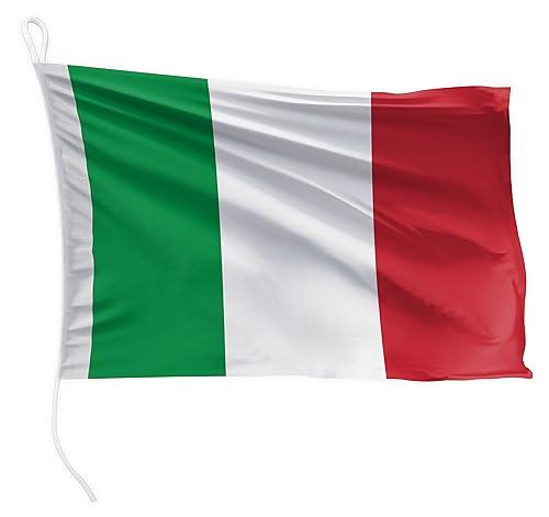 FLAGLY bandiera per barca Italia 30 x 20 cm formato orizzontale - peso del tessuto 115g/m² - stampata, robusta con corda e occhiello, accessori per barca barca a motore