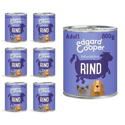 Edgard Cooper Cibo umido per cani (manzo, 800 g x 6), cibo per cani bagnato 800 g, senza cereali, ingredienti naturali e carne fresca, pieno di aminoacidi essenziali