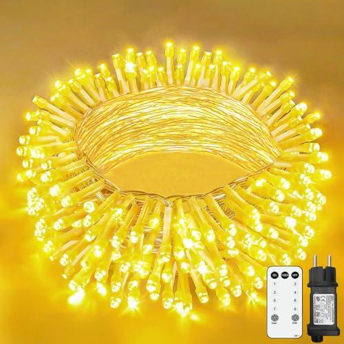 Luci Natale Esterno, 15M 150 LEDs Catena Luminosa Interno/Esterno con Spina 8 Modalità, Impermeabile IP44, Funzione Di Memoria, Decorativa Natalizia, Giardino, Matrimonio, Feste(Bianco Caldo)
