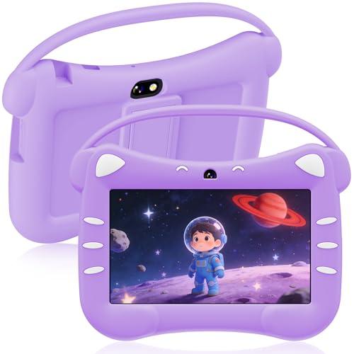 ascrecem Tablet Android 7 Pollici Tablet per Bambini con WiFi Bluetooth Doppia Fotocamera Controllo Parentale 2GB RAM 32GB ROM Copertura Protettiva per Bambini (Viola)