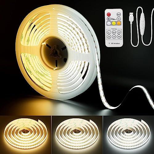 PAUTIX Striscia LED COB USB bianca CCT sintonizzabile 2M 640LEDs/M, 5V Dimmerabile 2700K-6500K striscia LED COB TV retroilluminazione CRI90+,luce a nastro per illuminazione fai-da-te per la casa
