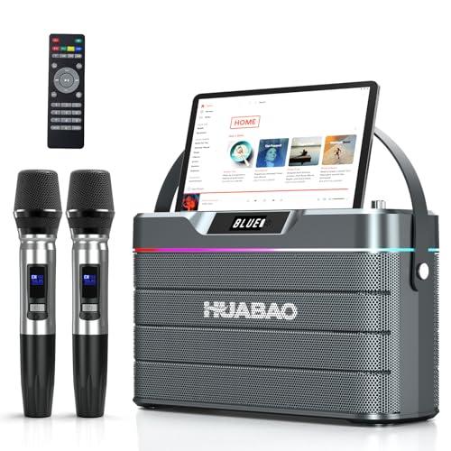 HUABAO Karaoke - Altoparlante Bluetooth da 100 W con Super Bass, 2 microfoni wireless, sistema PA portatile con luci LED, accoppiamento TWS, regolazione bassi/alti/eco, altoparlante professionale