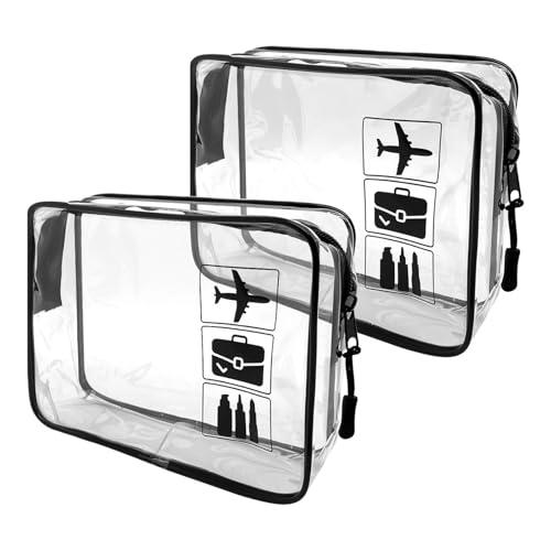 Skythrive 2 Pcs Borse da Valigia Trasparente, Beauty Case Impermeabili con Zip per Liquidi, Donna e Uomo, Rispettare gli standard aeronautici (Nero)