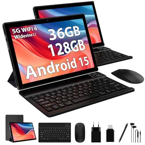 LEVIRTU Tablet 10 Pollici Android 15 con 5G WiF6, 2.0GHz 36GB RAM 128GB ROM (TF 1TB), Widevine L1, Batteria 8000mAh, Tablet con Custodia, Tastiera, Mouse e Cuffie (Nero)