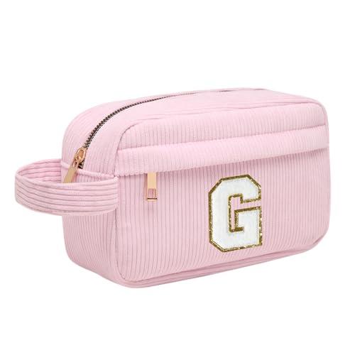 Borsa per cosmetici per donna Personalizzata Iniziale, Pochette Trucchi Viaggio con Tasca Interna, Trousse Trucchi Organizer Cosmetici, Regalo Compleanno Natale Ideale per Donne Ragazze Amic Rosa G