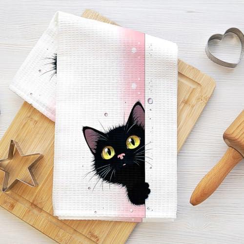 Adorabili asciugamani da cucina a forma di gatto, in microfibra assorbente, strofinaccio decorativo, strofinaccio a nido d'ape per cucina, casa, bagno, regali per amanti dei gatti 2