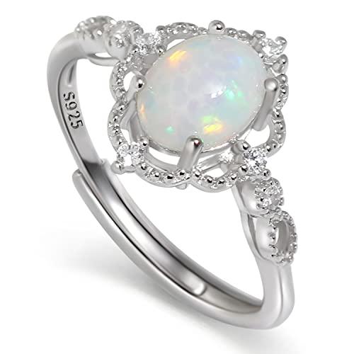 Meissa Anello da Donna Argento 925 fidanzamento Vintage Anello con Opal Dichiarazione Gioielli Donna CZ Anelli Minuscolo Regalo Compleanno Anniversario Sposa Moglie