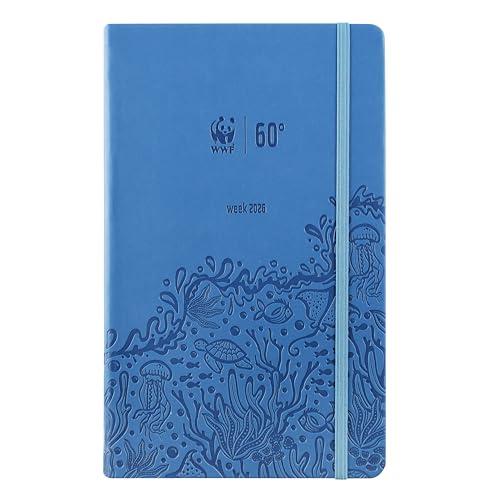 WWF, Large - Agenda 2026 Settimanale 12 Mesi, Con Elastico e Doppio Segnalibro, 192 pagine, Con Calendario e Planner 2026 - Cm 13x21h, Azzurro