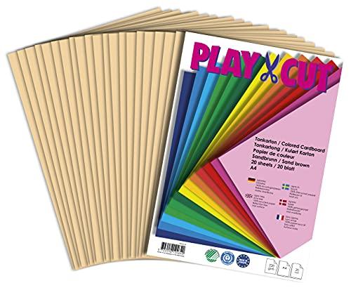 PLAY-CUT Cartoncino A4, formato A4, marrone sabbia (220 g/m2), 20 fogli, colorato, carta di cartone spesso stampabile, carta per stampante di alta qualità, spessore