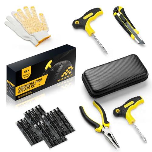 Kit di riparazione per pneumatici sgonfi - 27 pezzi - Kit di tappi per foratura e toppe con custodia, kit di toppe per pneumatici portatile con sigillante, ideale per auto, camion, moto, bici