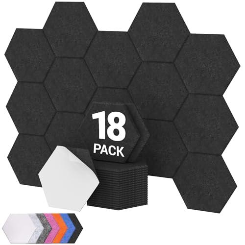 TONOR 18 Pacchetti di Pannelli Acustici Esagonali, 30x26x1cm Pannelli Fonoassorbenti ad Alta Densità per Pareti, Pannello Acustico, Imbottitura Fonoassorbente per Studio, Ufficio, Casa, Nero