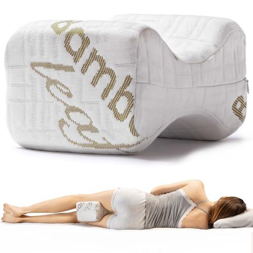 Flowen Cuscino per Gambe e Ginocchia per Dormire sul Fianco Riposa Di Lato Gambe e Schiena in Memory Foam e Bambù Supporto Ortopedico e Anatomico Lombare per Problemi Posturali Sfoderabile e Lavabile