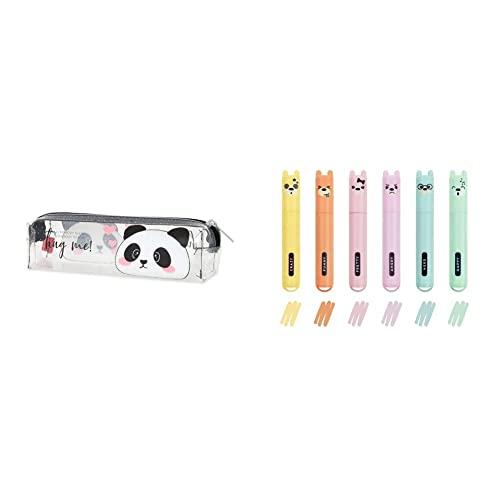 Legami Pencil Case, Astuccio Trasparente, 19 & Teddy's Style, Set di 6 Mini Evidenziatori, 1x7