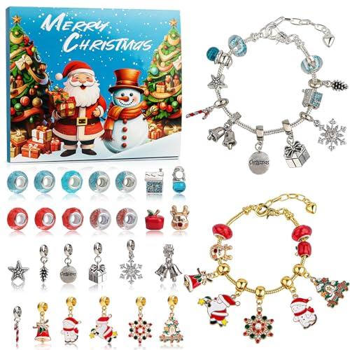 Kalolary Calendario Avvento Calendario Dell'avvent Kit per Braccialetti Ragazza Bracciale Charm Calendario dell'Avvento per donne Regali di fai da te Natale Sorpresa (oro+argento)