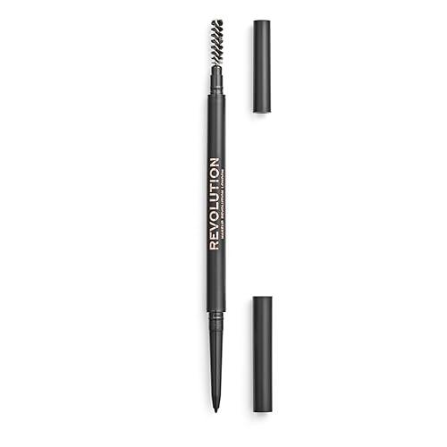 Makeup Revolution, Precise Brow Pencil, matita per sopracciglia a doppia estremità e pennello a rocchetto, punta fine, marrone scuro, 9g