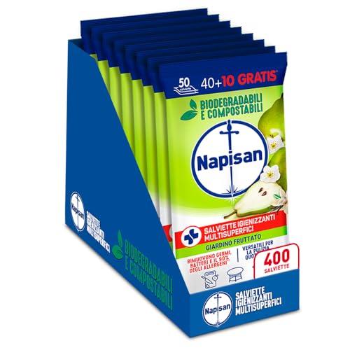 Napisan Salviette Igienizzanti Multisuperfici Giardino Fruttato, Confezione da 8 Pacchi da 50 Salviette Igienizzanti Biodegradabili e Compostabili