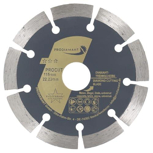 PRODIAMANT disco da taglio diamantato universale 115 x 22,2 mm cemento, pietra, mattoni 115mm disco diamantato segmento 10mm