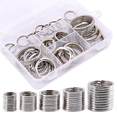 Swpeet 60 portachiavi assortiti multiuso in metallo, anelli piatti per chiavi di casa e auto, accessori per chiavi, pendenti, 20 mm, 25 mm, 30 mm, 35 mm, 38 mm