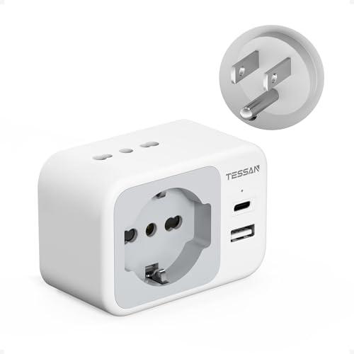 TESSAN Adattatore Presa Americana con 2 USB, Presa USA Italia con 2 Prese IT e 1 Schuko, Presa Americana Adattatore Italiana per America, Canada, Messico, Thailandia ecc, Spina Tipo B