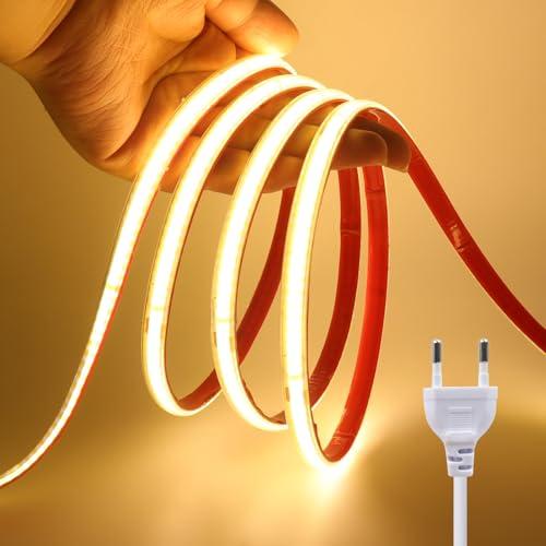 KISUFU 220V COB Striscia LED,240 LED/m Flessibile ad alta densità Nastro biadesivo IP67 Impermeabile Striscia luminosa LED per l'illuminazione di armadietti fai da te, decorazione della casa