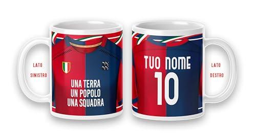 Tazza Mug colazione personalizzabile con nome numero idea Regalo x tifoso disegno maglia squadra del cuore Gadget compatibile (Una terra un popolo una squadra, Cuore Rossoblu Città di Cagliari)