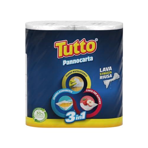 Tutto Pannocarta 3 in 1, 2 Rotoli di Carta Multiuso, 1 Velo, 48* strappi, Extra Assorbente, Lavabile e Riutilizzabile più di 20 Volte, 100% Made in Italy