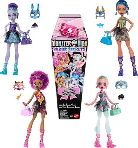 Monster High Buried Secrets - Bambole Cozy Creepover, bambola misteriosa a sorpresa con 5 accessori a tema da scoprire inclusi, giocattolo per bambini, 4+ anni, HYV64