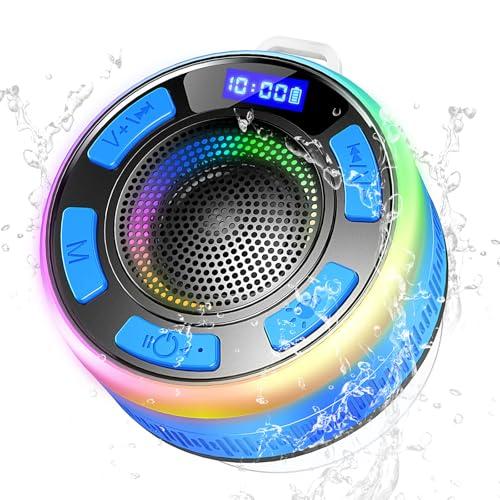 PRSCFUM Cassa Bluetooth Doccia, Cassa Portatile IP7 Impermeabile con Ventosa, 360°Associazione Stereo Altoparlante Bluetooth con Luce LED Colorate, Speaker per Viaggi Doccia Esterno blu