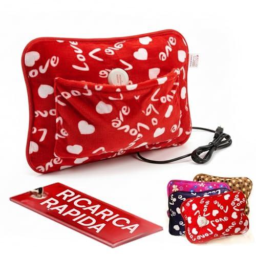 TEMPO DI SALDI Borsa Acqua Calda Elettrica 27x20 cm con rivestimento Peluche Ricaricabile in 10 Minuti, Scaldamani Elettrico con Tasche, Scaldino Pancia, Boule Acqua Calda Elettrica