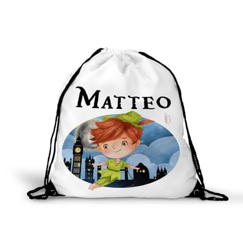 Zainetto Peter Pan personalizzato con nome sacca scuola e asilo tempo libero sport ritorno a scuola disegno a scelta