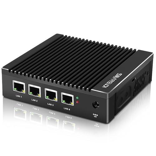 Sharevdi micro firewall Dispositivo, 4*In-tel i225 2.5Gbe NIC, Intel Pentium N3700 4 core/4 thread, SSD Dual HDMI/USB3.0/RS232 COM, AES NI, compatibile con OPNsense(8G 128G)