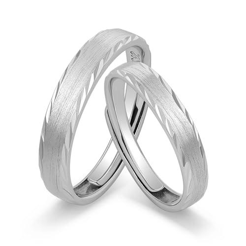 Meissa Anelli di Nozze in Argento 925 – Anelli Promessa Regolabili da 3,0 mm e 4,0 mm per Lui e per Lei, per Matrimonio, Fidanzamento e San Valentino, Set di due anelli