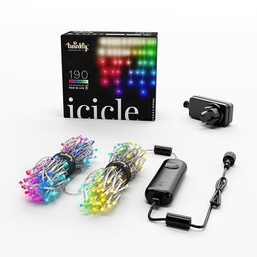 Twinkly Icicle 190 LED RGB+Bianco, Luci a Cascata LED Esterno e Interno, Luci Smart Multicolore RGB e Bianco, Compatibile con Alexa, Google Home, IP44, Controllo App, Filo Trasparente, 5.5m