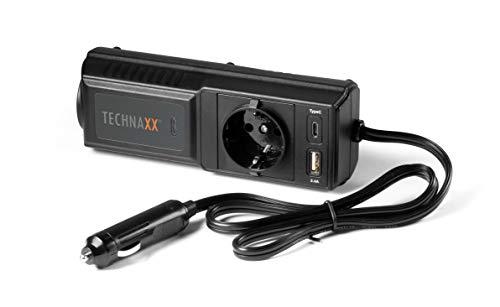 Technaxx Invertitore Di Potenza Auto 200 W, Convertitore Di Tensione 12 V 230 V, 2 x USB, 1 x Schuko, Alta/Bassa Tensione E Protezione Da Sovraccarico – Trasformatore Tensione Presa Accendisigari TE21