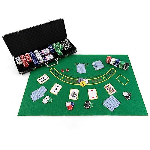 COSTWAY Chips Poker Set da Poker di 500 Chips, Inclusi 2 Mazzi di Carte da Poker 5 Dadi 1 Pulsante Dealer Valigetta in Alluminio (Nero)