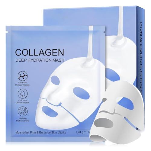 Maschera Collagene Viso, 6 Pezzi Maschera Viso Collagene, Maschera al Collagene a Basso Peso Molecolare, Idratante, Rassodante, Antirughe, Maschera Lifting