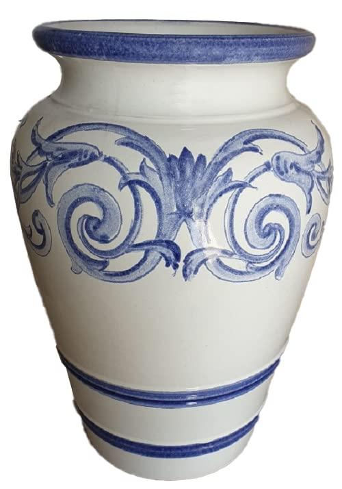 PORTAOMBRELLI BIANCO E BLU IN CERAMICA DI VIETRI DIPINTO A MANO; ALTEZZA CM. 50, DIAMETRO PANCIA CM. 33 GIARA ANFORA MAIOLICA TERRACOTTA