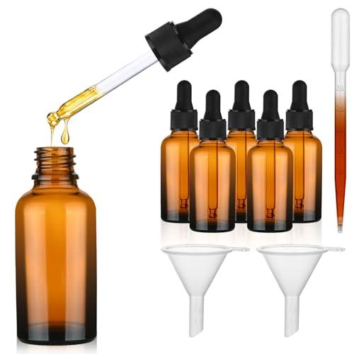 AYBUY Set di Flaconi Contagocce, 6 * 30 ml Marrone Bottiglie Contagocce Vetro, Bottiglia Pipetta Piccola con Pipette Contagocce Vetro, per Laboratorio, Olio Essenziale, Cosmetici, Aromaterapia