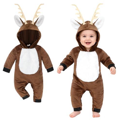 Beipegin Costume Renna Tutine Neonato Bambina Bambino Flanella Inverno Pagliaccetto Costume Natale Body Neonato 0-24 Mesi Manica