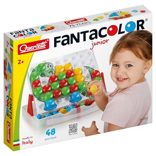 Quercetti Fantacolor Junior,Gioco Educativo Mosaico Bambini 3D con Bottoni Colorati per Bambini Giochi Bambini 2 Anni con Valigetta Portatile 48 Bottoni e 16 Schede Regalo Bimba 2 Anni Made in Italy