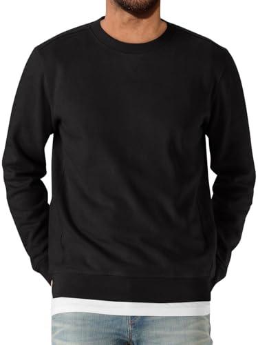 Runcati - Felpa da uomo a maniche lunghe con scollo tondo, maglione da uomo, a tinta unita, a maniche lunghe, basic, per il tempo libero, sport, top, Nero , M