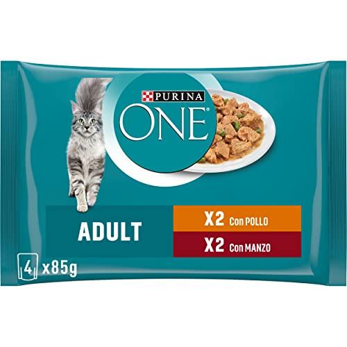 Purina One Adult Filettini in Salsa Cibo Umido per Gatti Pollo e Manzo, 4 buste da 85g