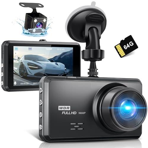 Miden S7 2.5K Doppia Dashcam,Scheda SD 64G,1600P+1080P FHD Telecamera per Auto,Dash Cam Auto IPS 3.2