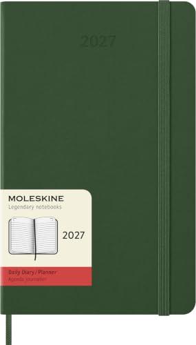 Moleskine Agenda Giornaliera 2027, Planner 12 Mesi Con Copertina Rigida e Chiusura Elastica, Formato Large 13x21 cm, Colore Verde Mirto