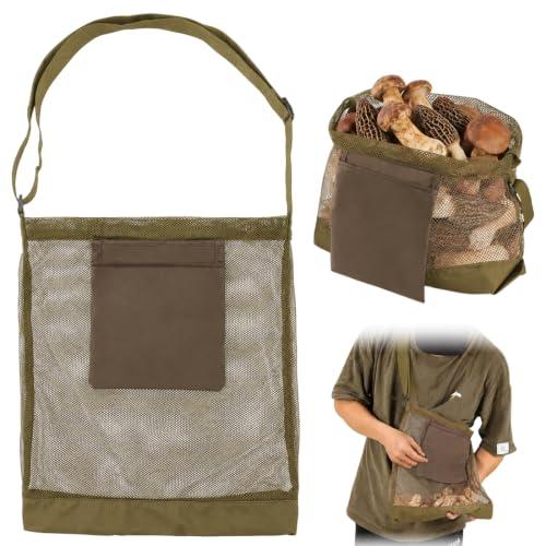 UWJOWP 1 Pezzi Borsa per la Caccia ai Funghi, Borsa per la Raccolta della Frutta, Borsa per la Raccolta della Frutta con Custodia in Rete di Grande Capacità e Tracolla Regolabile (Marrone)
