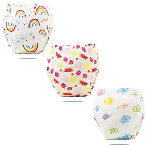 FedMois Confezione da 3 Mutandine di Apprendimento Bimbi Bambini Cotone Assorbente Impermeabile, Arcobaleno, Frutta e Pesce, 2-3 Anni