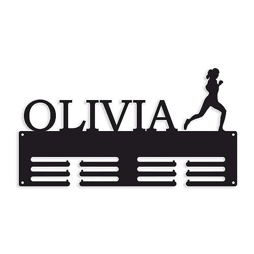 Porta medaglie in metallo da corsa personalizzato nome Appendini per medaglie, Medaglia in esecuzione, Espositore per medaglie da corsa, 1 figura femenina, Portanastro, Running medal hanger (Design 4)