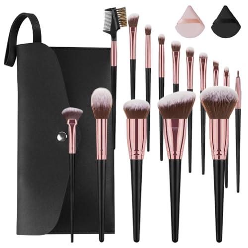 Vicloon Set Pennelli Trucco, 15 Pezzi Professionale Pennelli Make Up Pennelli con Ombretto Palpebra Eyeliner Mascara Sopracciglia Makeup Occhi per Donna con 2 Piumino per Cipria e Borsa Portaoggetti