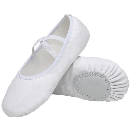 Scarpe Danza Classica Tela Scarpette Ballo Mezze Punta Suola Spezzata Ginnastica Ballo per Bambini Ragazze Donna Adulto Bianco 26