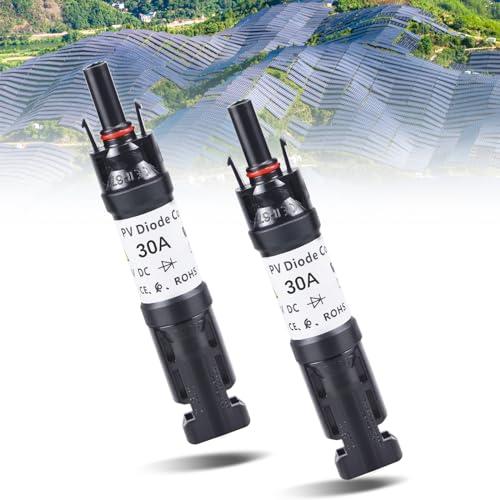 Diodi per Pannelli Fotovoltaici, 2 Pz 30A Connettore Fusibile Fotovoltaico Connettore Solare Fotovoltaico da 1000 V con Diodo Antiriflusso, Supporto del Diodo di Blocco Fotovoltaico, IP67 Impermeabile